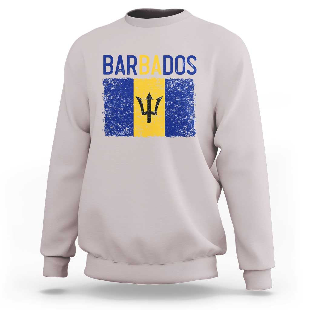 Vintage Distressed Barbados Flag Sweatshirt Bajan Caribbean Heritage Patriotic Pride Gift