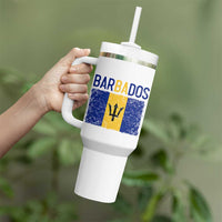 Vintage Distressed Barbados Flag Tumbler With Handle Bajan Caribbean Heritage Patriotic Pride Gift