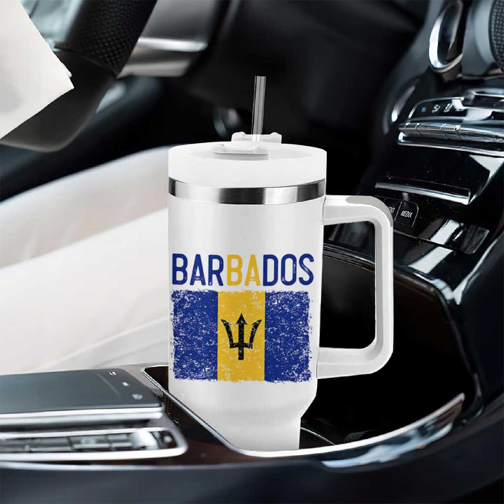 Vintage Distressed Barbados Flag Tumbler With Handle Bajan Caribbean Heritage Patriotic Pride Gift
