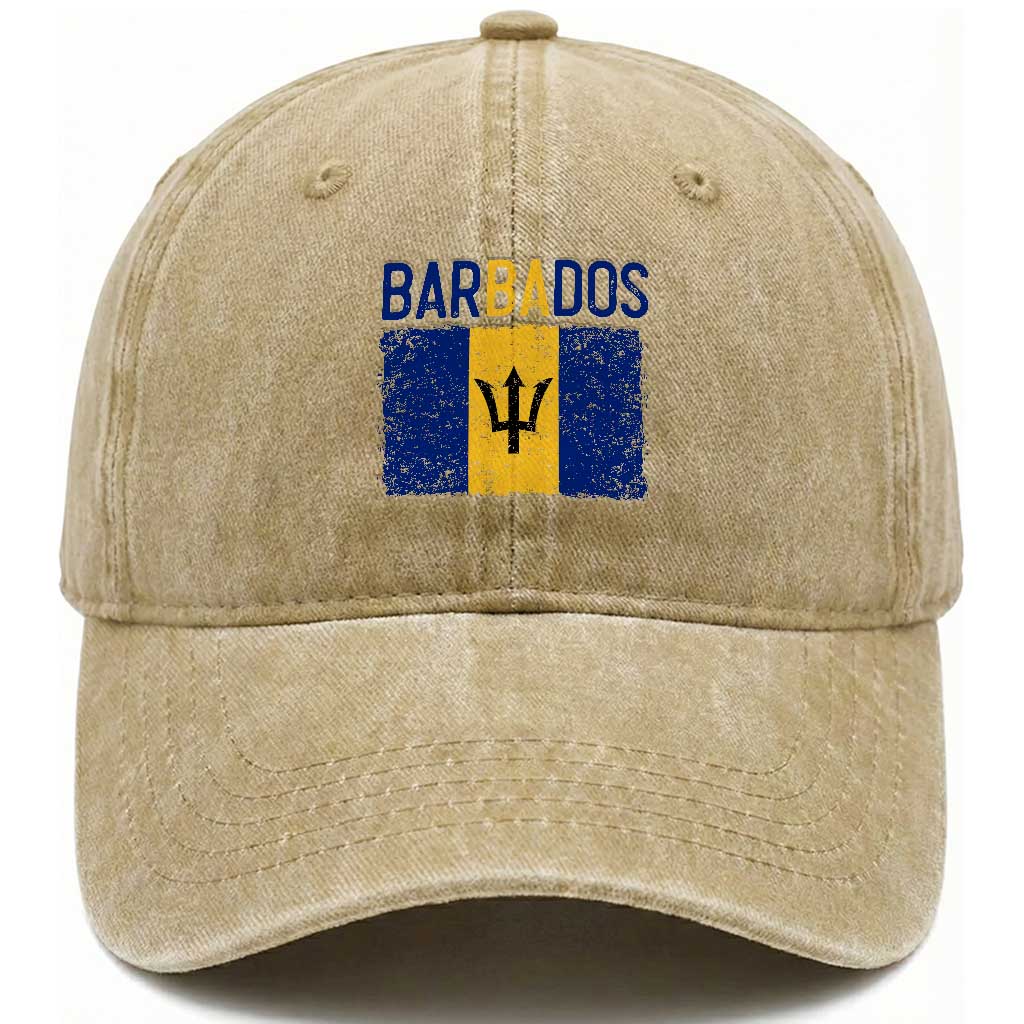 Vintage Distressed Barbados Flag Washed Cotton Baseball Cap Bajan Caribbean Heritage Patriotic Pride Gift