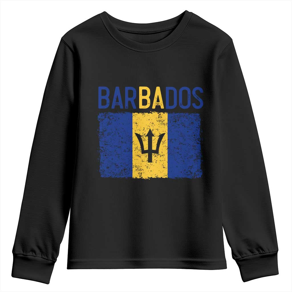 Vintage Distressed Barbados Flag Youth Sweatshirt Bajan Caribbean Heritage Patriotic Pride Gift