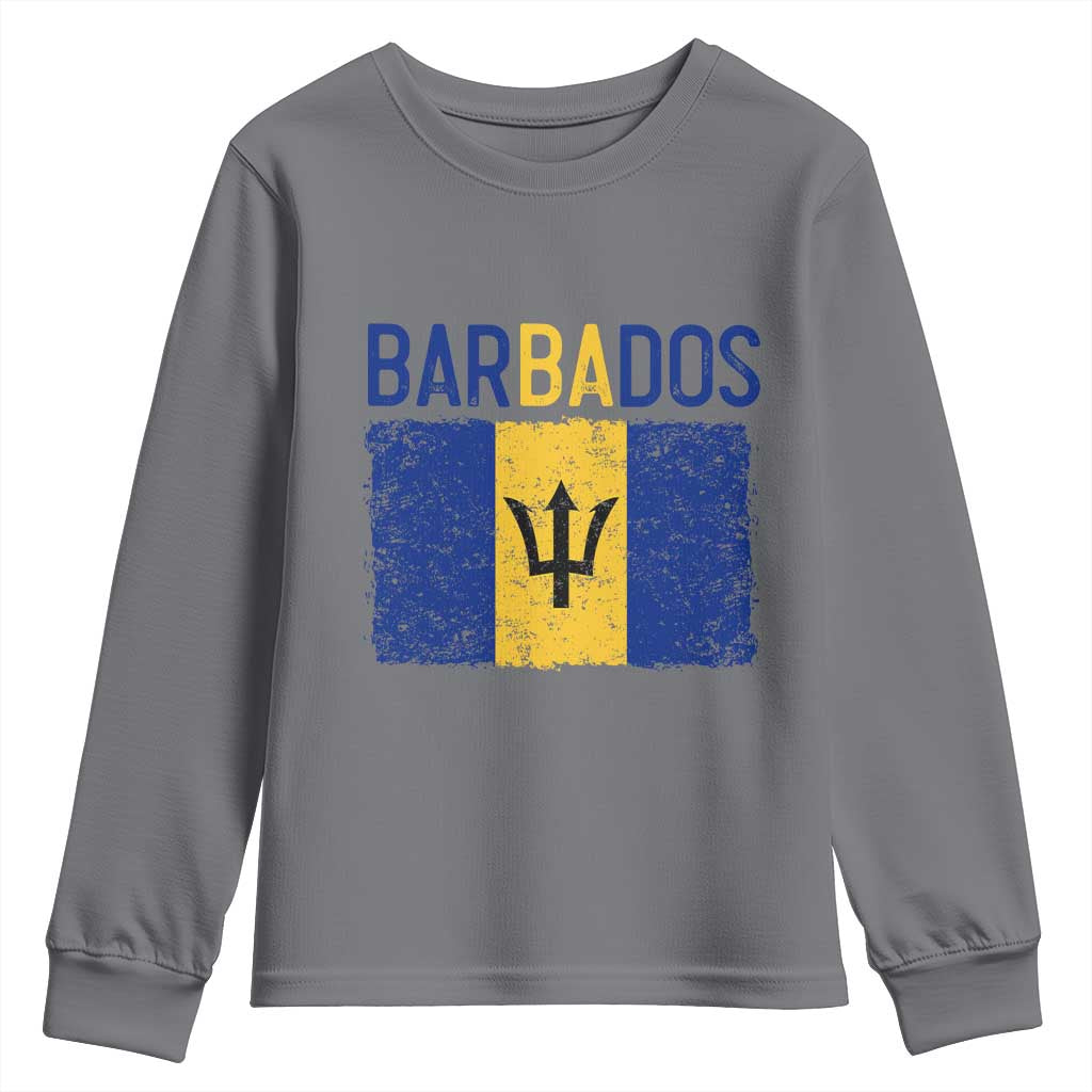 Vintage Distressed Barbados Flag Youth Sweatshirt Bajan Caribbean Heritage Patriotic Pride Gift