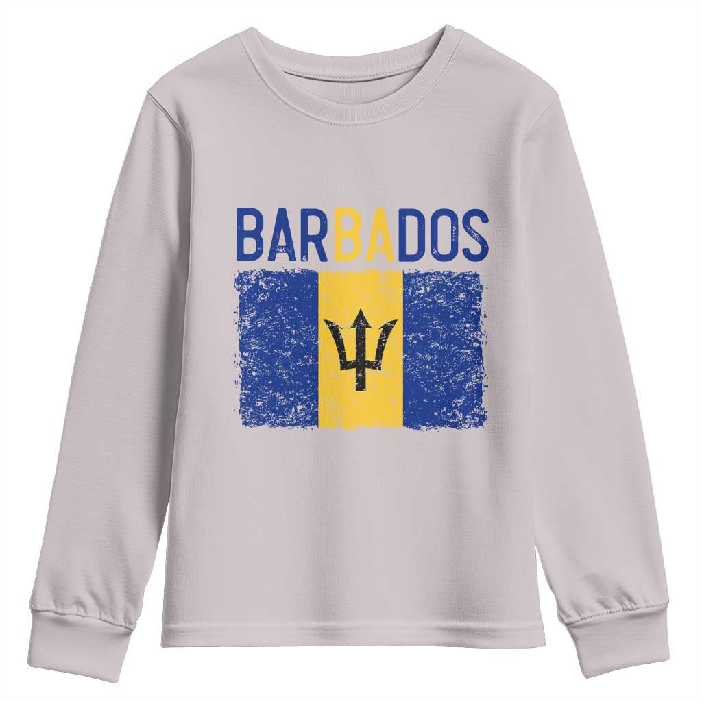 Vintage Distressed Barbados Flag Youth Sweatshirt Bajan Caribbean Heritage Patriotic Pride Gift