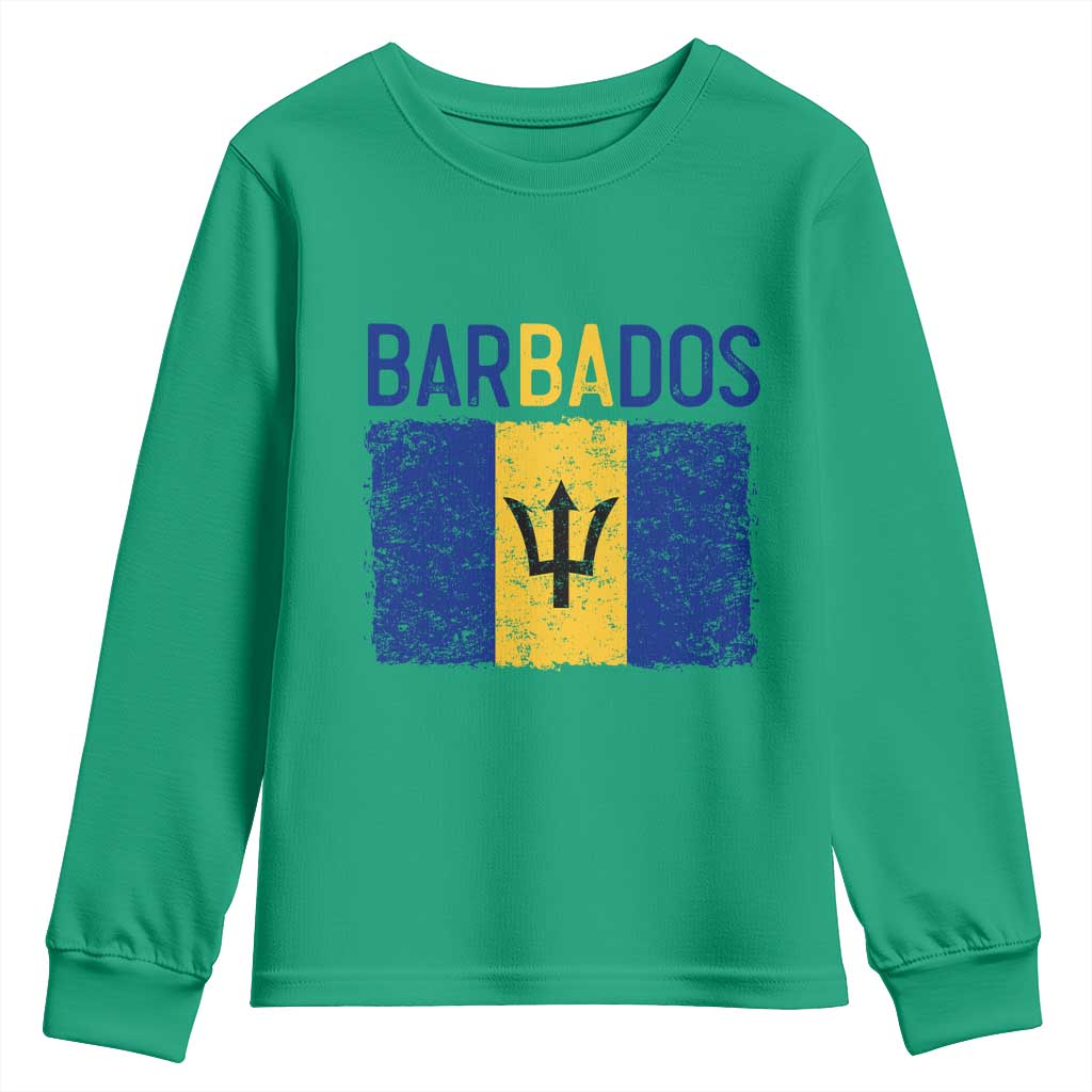 Vintage Distressed Barbados Flag Youth Sweatshirt Bajan Caribbean Heritage Patriotic Pride Gift