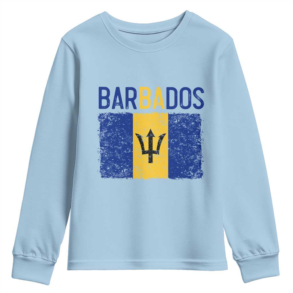 Vintage Distressed Barbados Flag Youth Sweatshirt Bajan Caribbean Heritage Patriotic Pride Gift