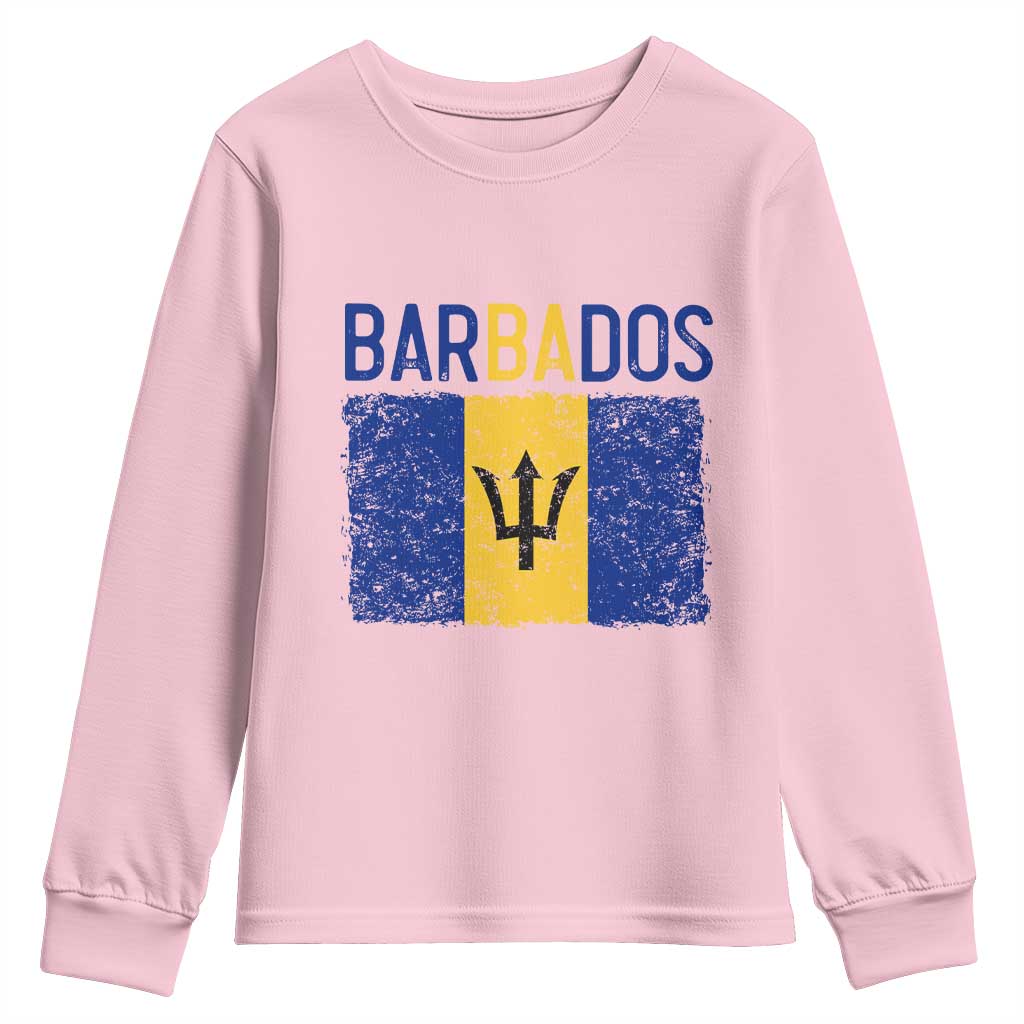 Vintage Distressed Barbados Flag Youth Sweatshirt Bajan Caribbean Heritage Patriotic Pride Gift