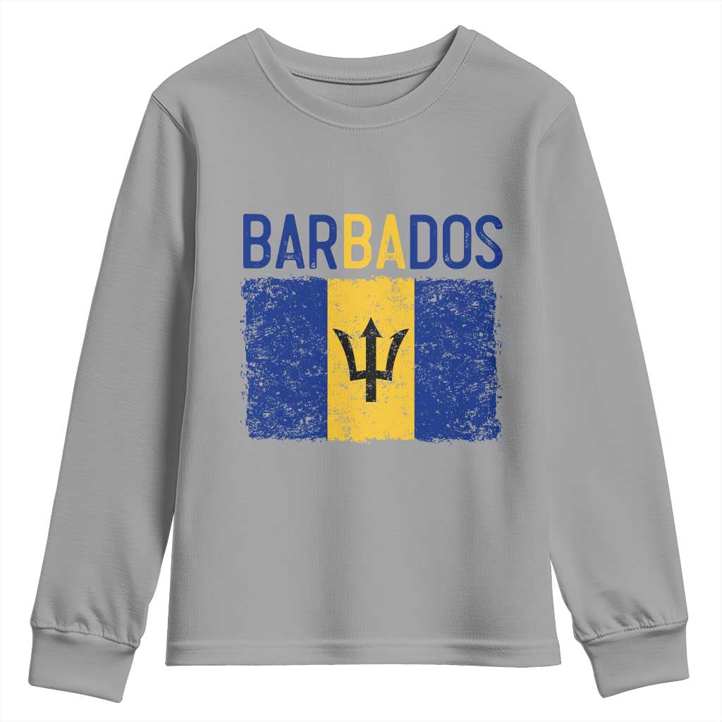 Vintage Distressed Barbados Flag Youth Sweatshirt Bajan Caribbean Heritage Patriotic Pride Gift