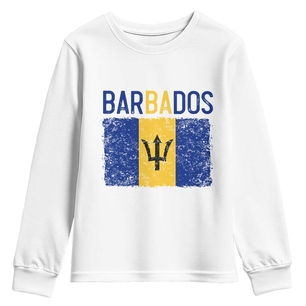 Vintage Distressed Barbados Flag Youth Sweatshirt Bajan Caribbean Heritage Patriotic Pride Gift