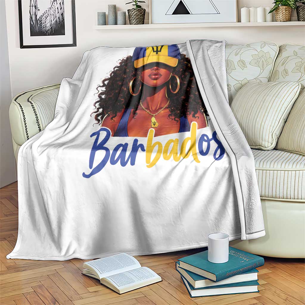 Bajan Girl Throw Blanket Barbados Flag Caribbean Heritage Pride Graphic Gift