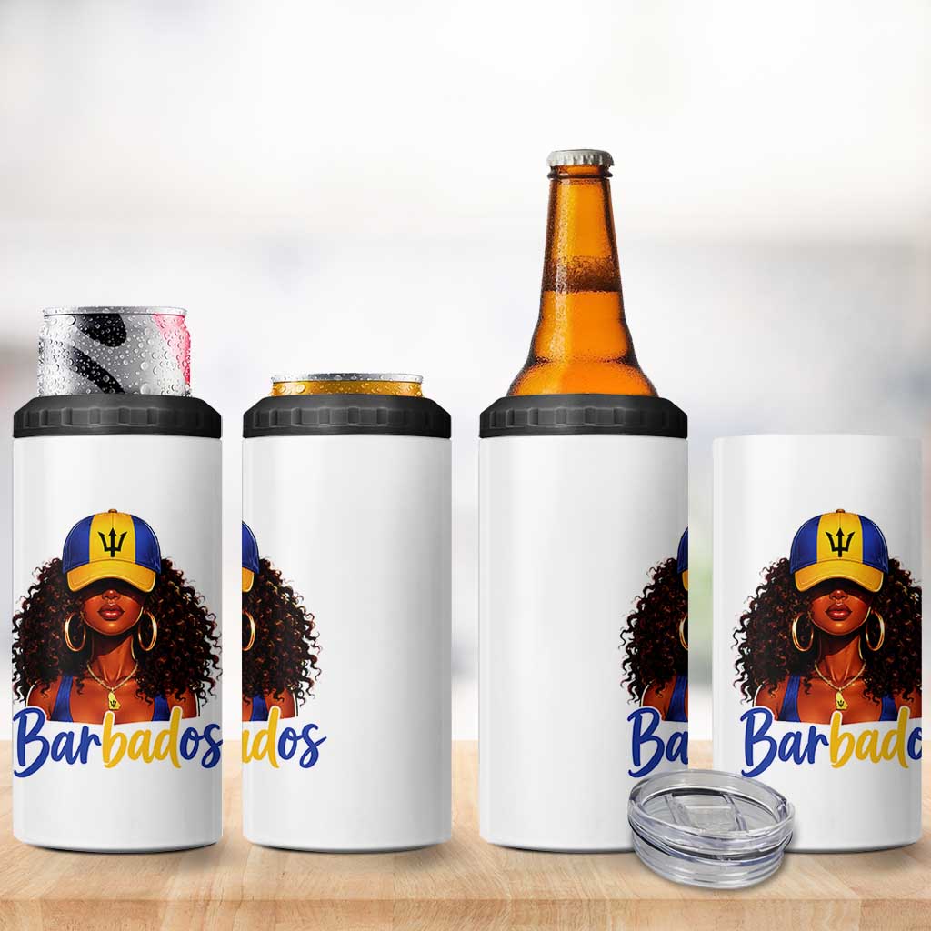 Bajan Girl 4 in 1 Can Cooler Tumbler Barbados Flag Caribbean Heritage Pride Graphic Gift