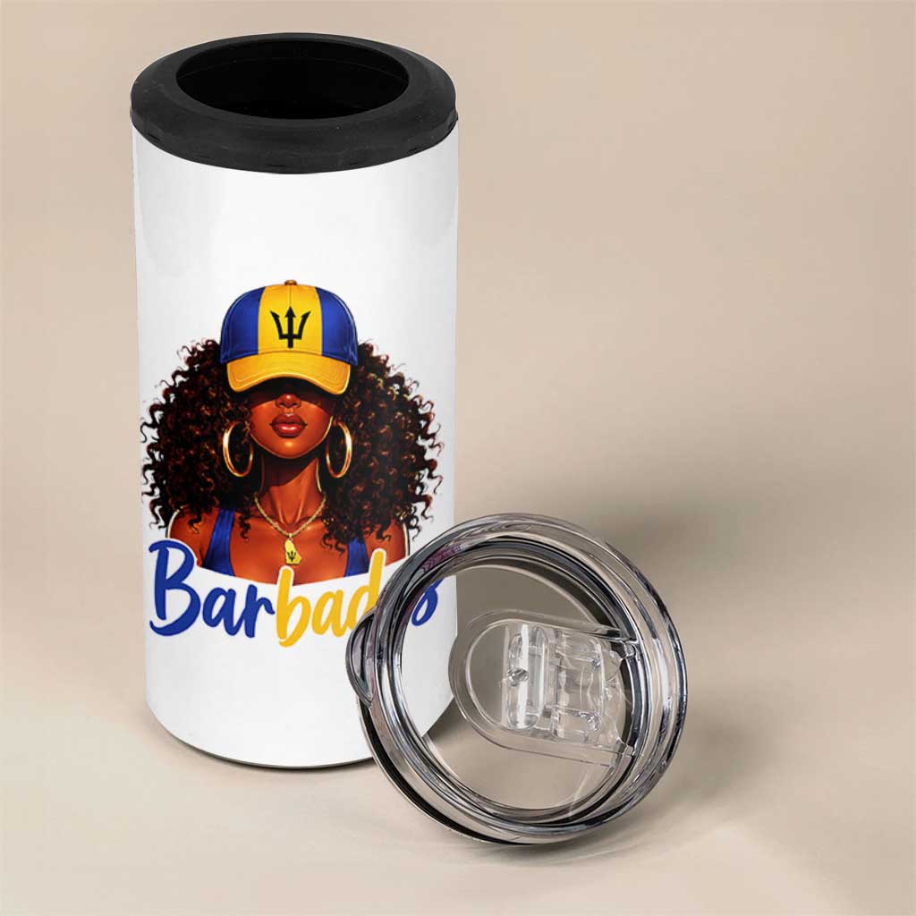 Bajan Girl 4 in 1 Can Cooler Tumbler Barbados Flag Caribbean Heritage Pride Graphic Gift