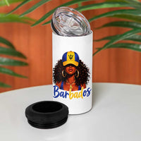Bajan Girl 4 in 1 Can Cooler Tumbler Barbados Flag Caribbean Heritage Pride Graphic Gift