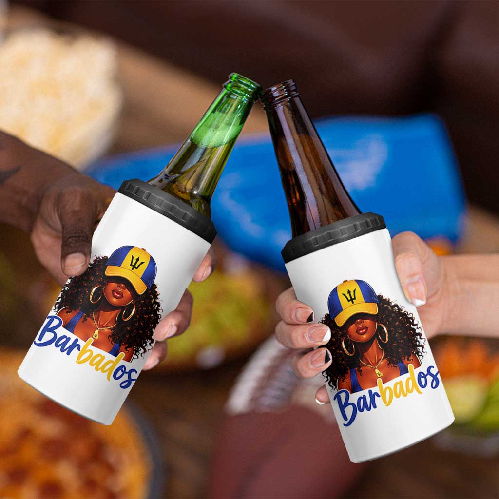 Bajan Girl 4 in 1 Can Cooler Tumbler Barbados Flag Caribbean Heritage Pride Graphic Gift