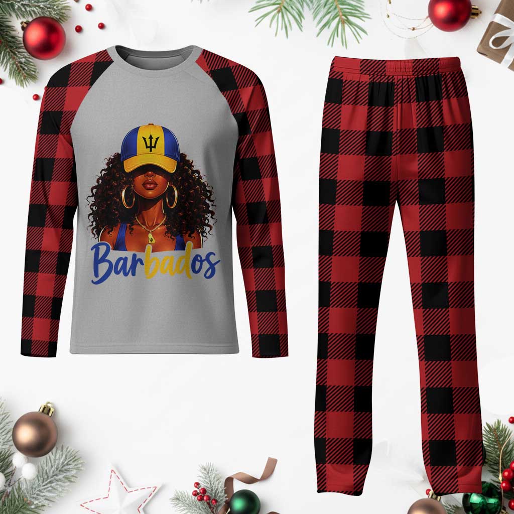 Bajan Girl Plaid Pajama Set Barbados Flag Caribbean Heritage Pride Graphic Gift