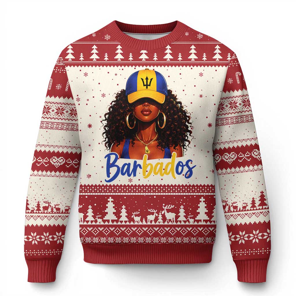 Bajan Girl Ugly Christmas Sweater Barbados Flag Caribbean Heritage Pride Graphic Gift