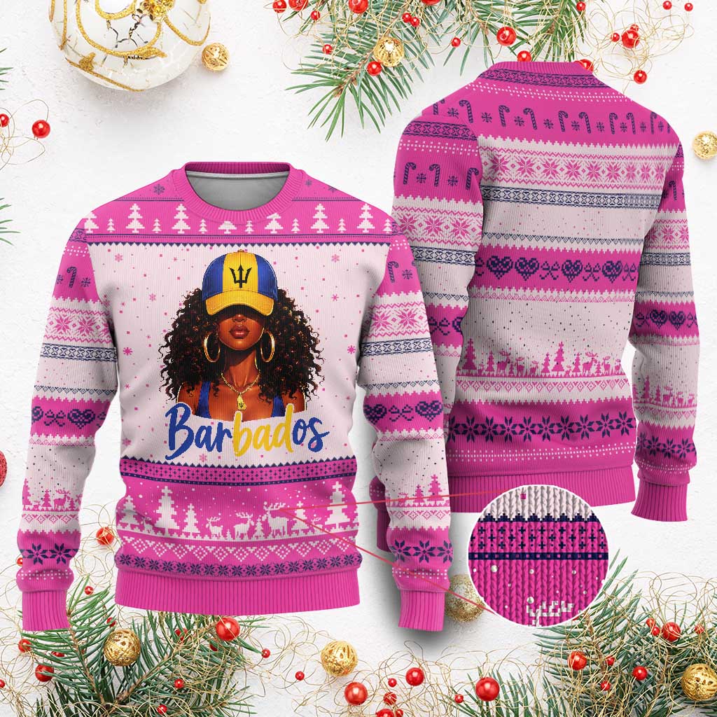 Bajan Girl Ugly Christmas Sweater Barbados Flag Caribbean Heritage Pride Graphic Gift
