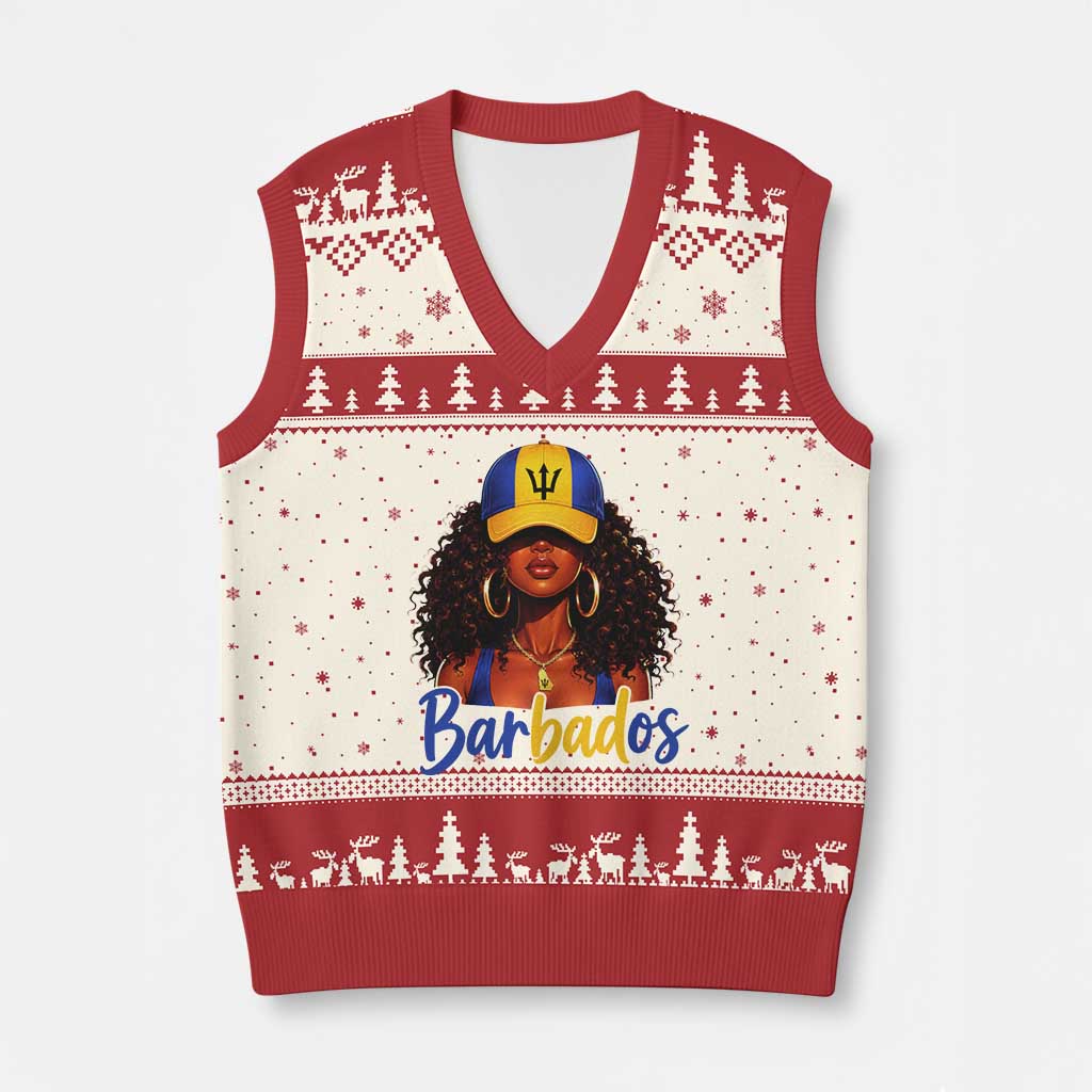 Bajan Girl V-Neck Knit Sweater Vest Barbados Flag Caribbean Heritage Pride Graphic Gift