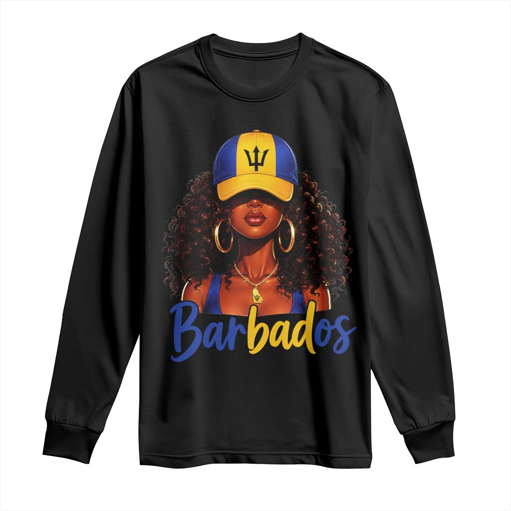 Bajan Girl Long Sleeve Shirt Barbados Flag Caribbean Heritage Pride Graphic Gift