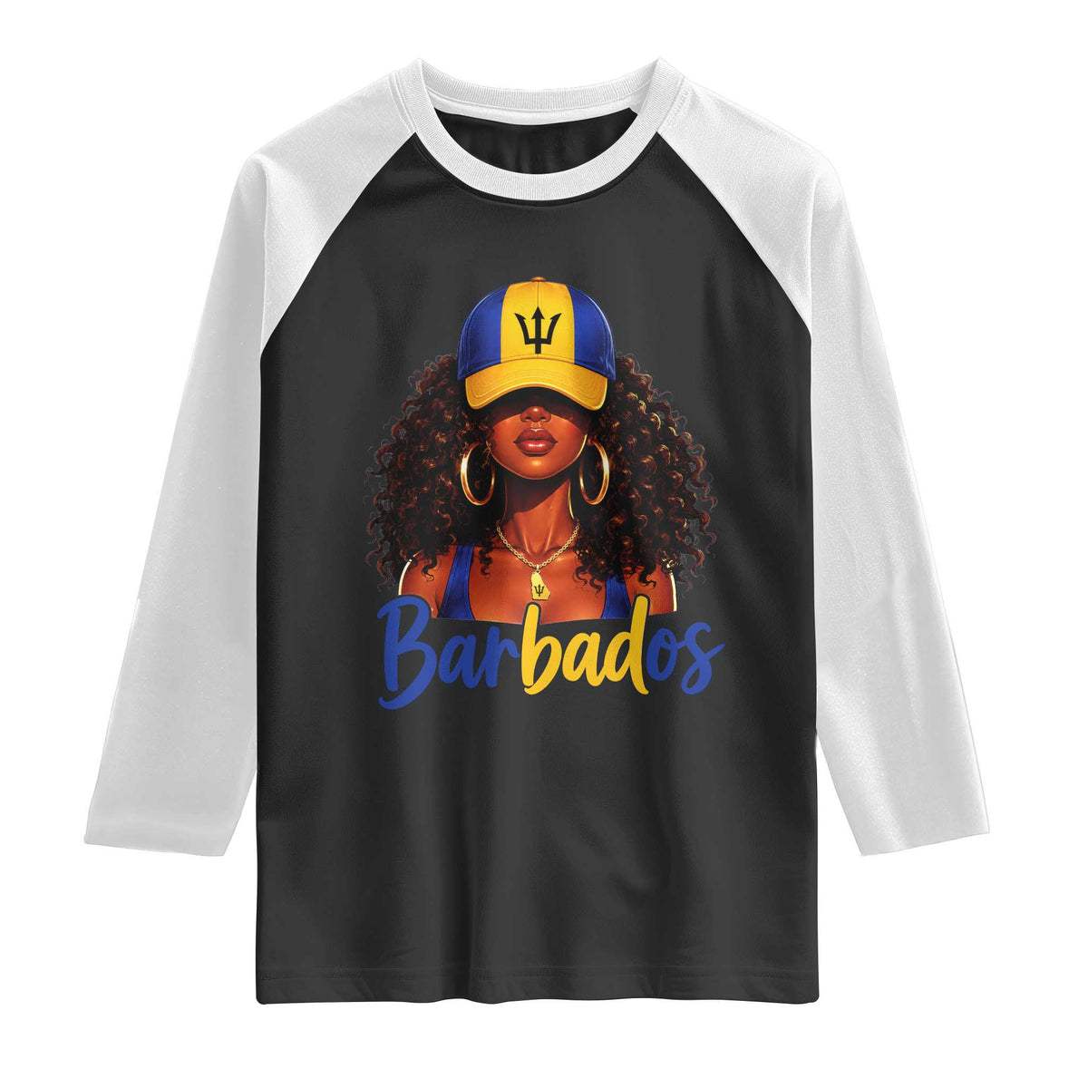 Bajan Girl Raglan Shirt Barbados Flag Caribbean Heritage Pride Graphic Gift