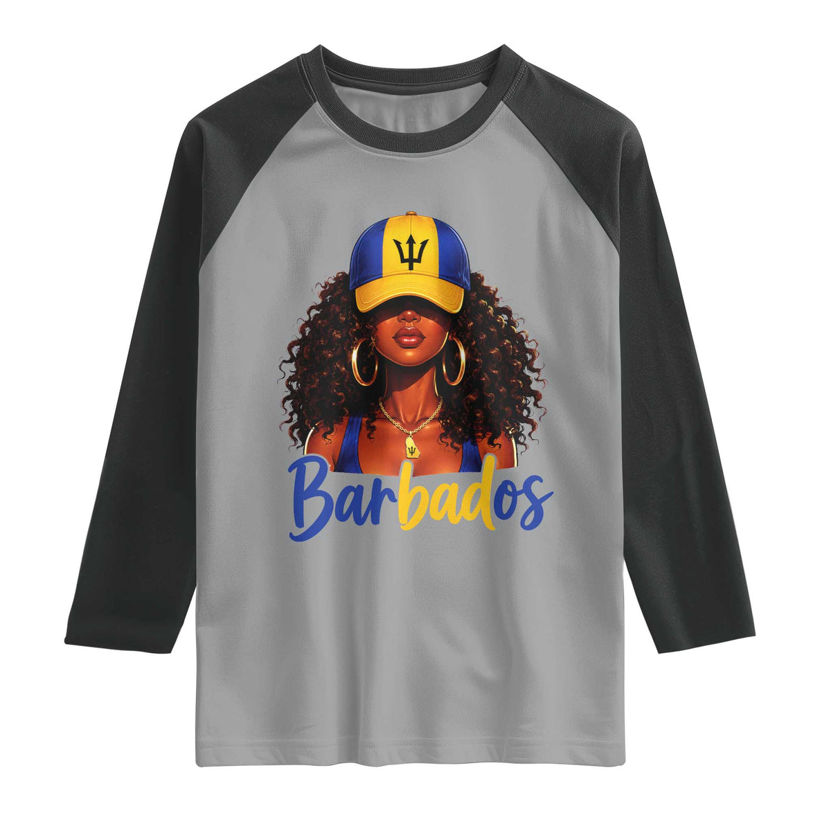 Bajan Girl Raglan Shirt Barbados Flag Caribbean Heritage Pride Graphic Gift
