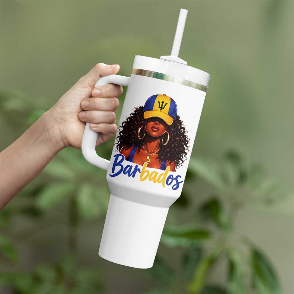 Bajan Girl Tumbler With Handle Barbados Flag Caribbean Heritage Pride Graphic Gift