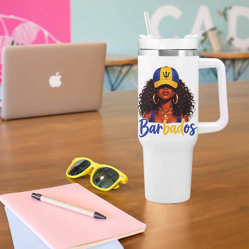 Bajan Girl Tumbler With Handle Barbados Flag Caribbean Heritage Pride Graphic Gift