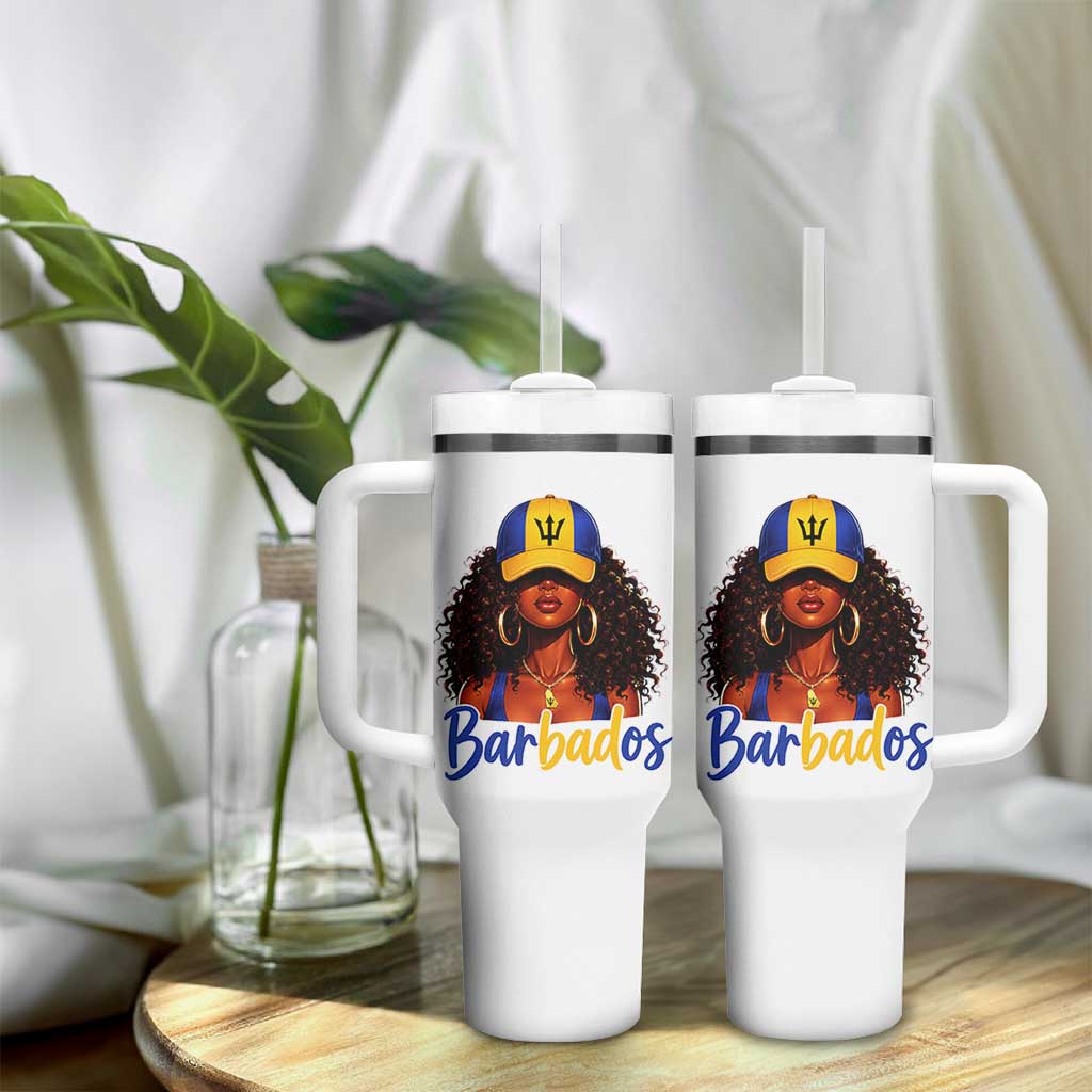 Bajan Girl Tumbler With Handle Barbados Flag Caribbean Heritage Pride Graphic Gift