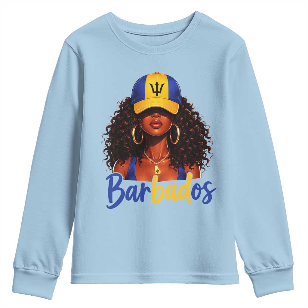 Bajan Girl Youth Sweatshirt Barbados Flag Caribbean Heritage Pride Graphic Gift