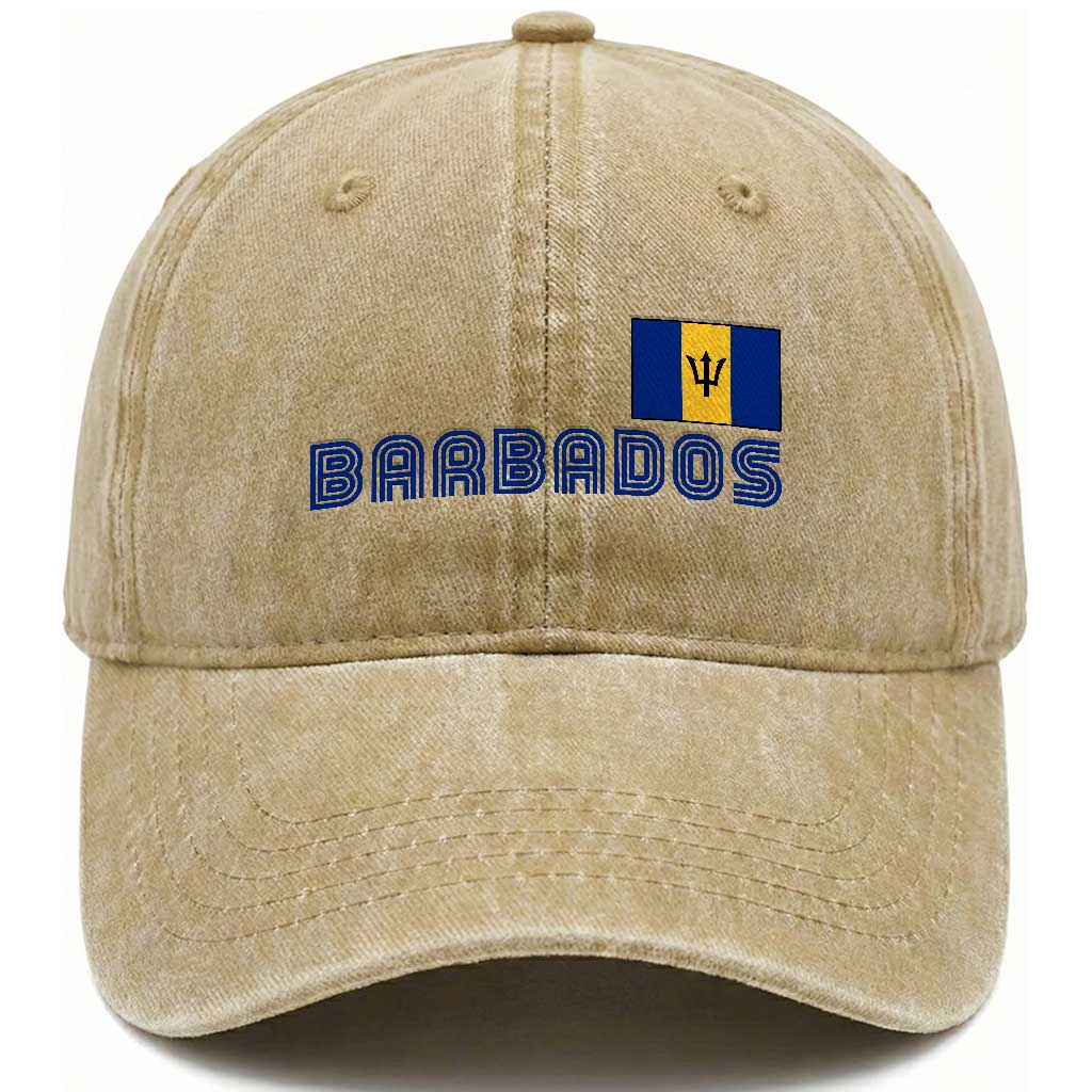 Retro Barbados Washed Cotton Baseball Cap Vintage Barbadian Souvenir Caribbean Island Pride Heritage Gift