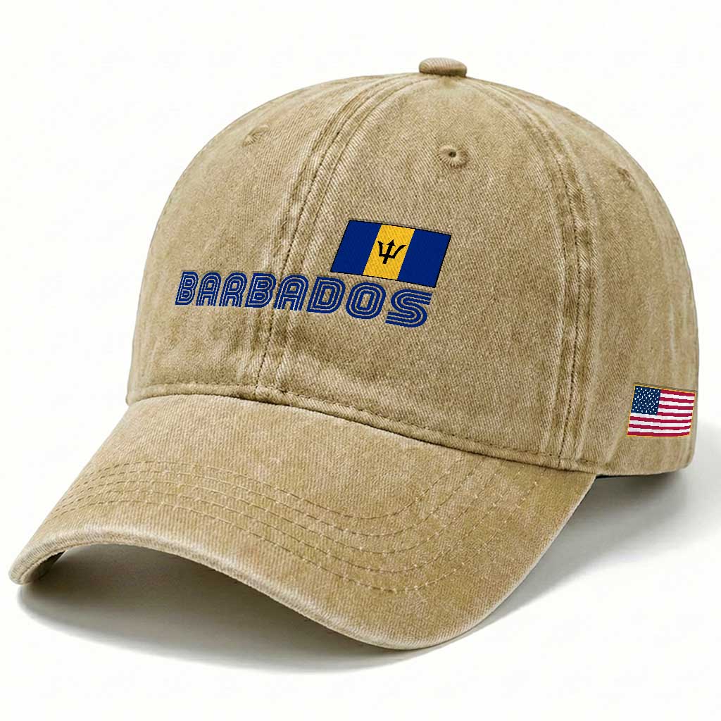 Retro Barbados Washed Cotton Baseball Cap Vintage Barbadian Souvenir Caribbean Island Pride Heritage Gift