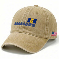 Retro Barbados Washed Cotton Baseball Cap Vintage Barbadian Souvenir Caribbean Island Pride Heritage Gift