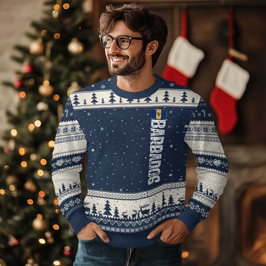Barbados Flag Ugly Christmas Sweater Distressed Vertical Typography Caribbean Island Pride Heritage Gift