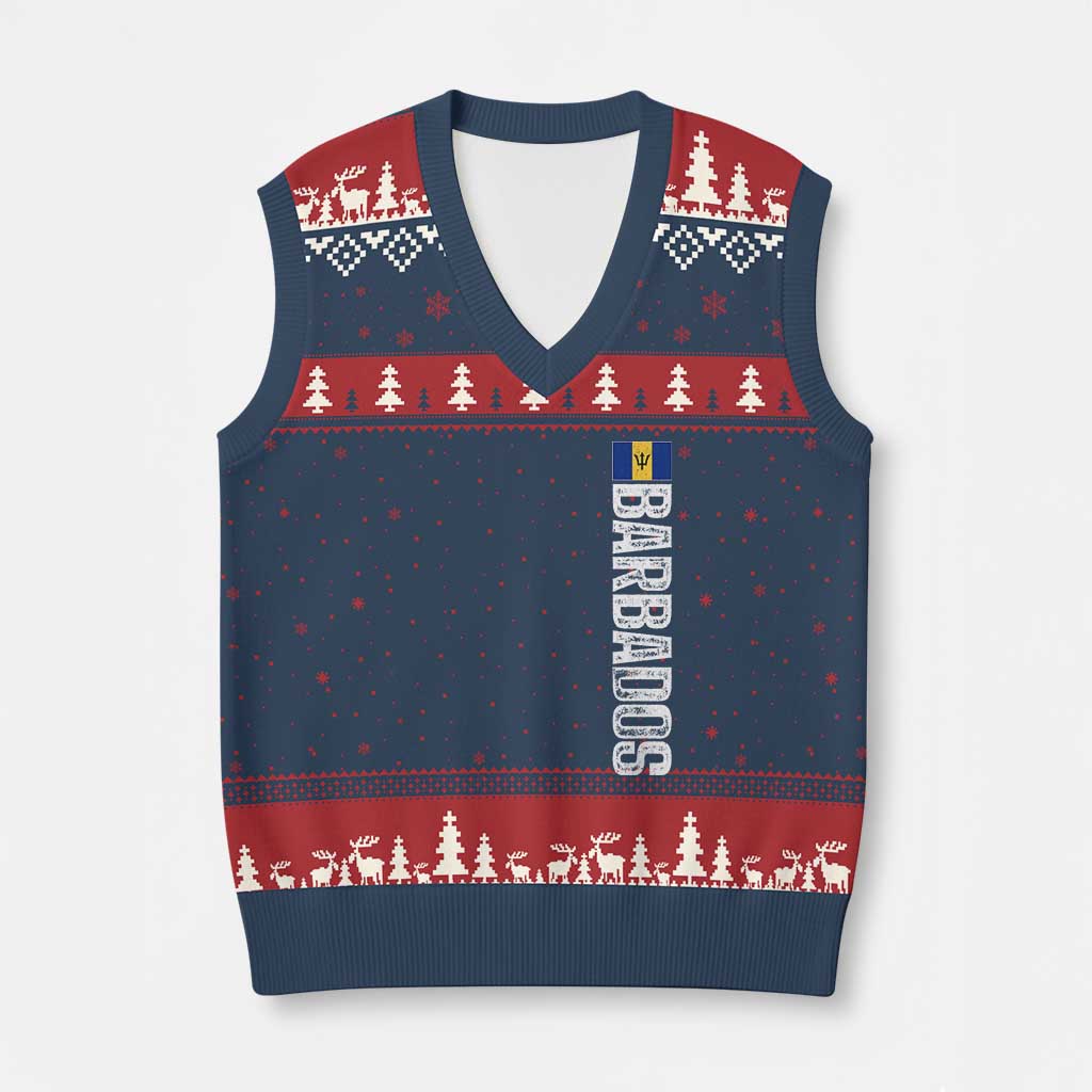 Barbados Flag V-Neck Knit Sweater Vest Distressed Vertical Typography Caribbean Island Pride Heritage Gift