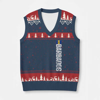 Barbados Flag V-Neck Knit Sweater Vest Distressed Vertical Typography Caribbean Island Pride Heritage Gift