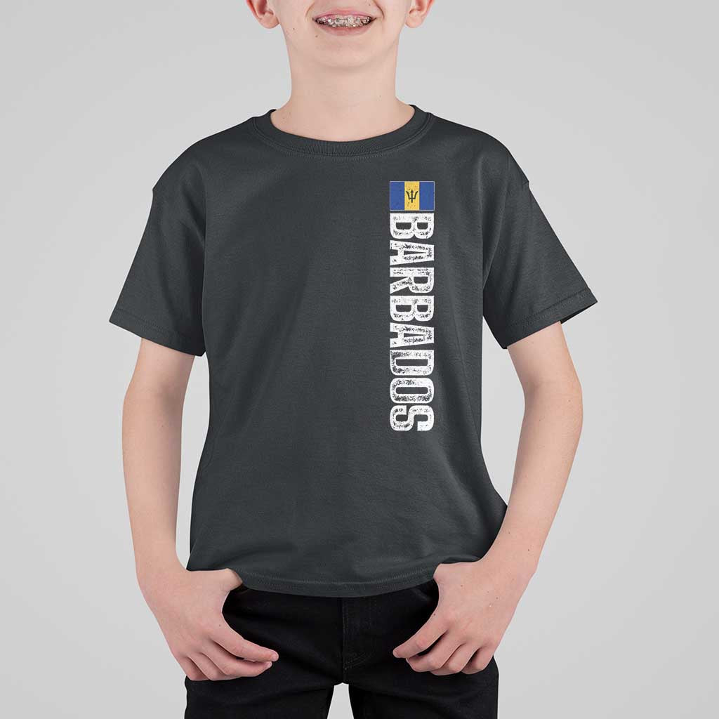 Barbados Flag T Shirt For Kid Distressed Vertical Typography Caribbean Island Pride Heritage Gift