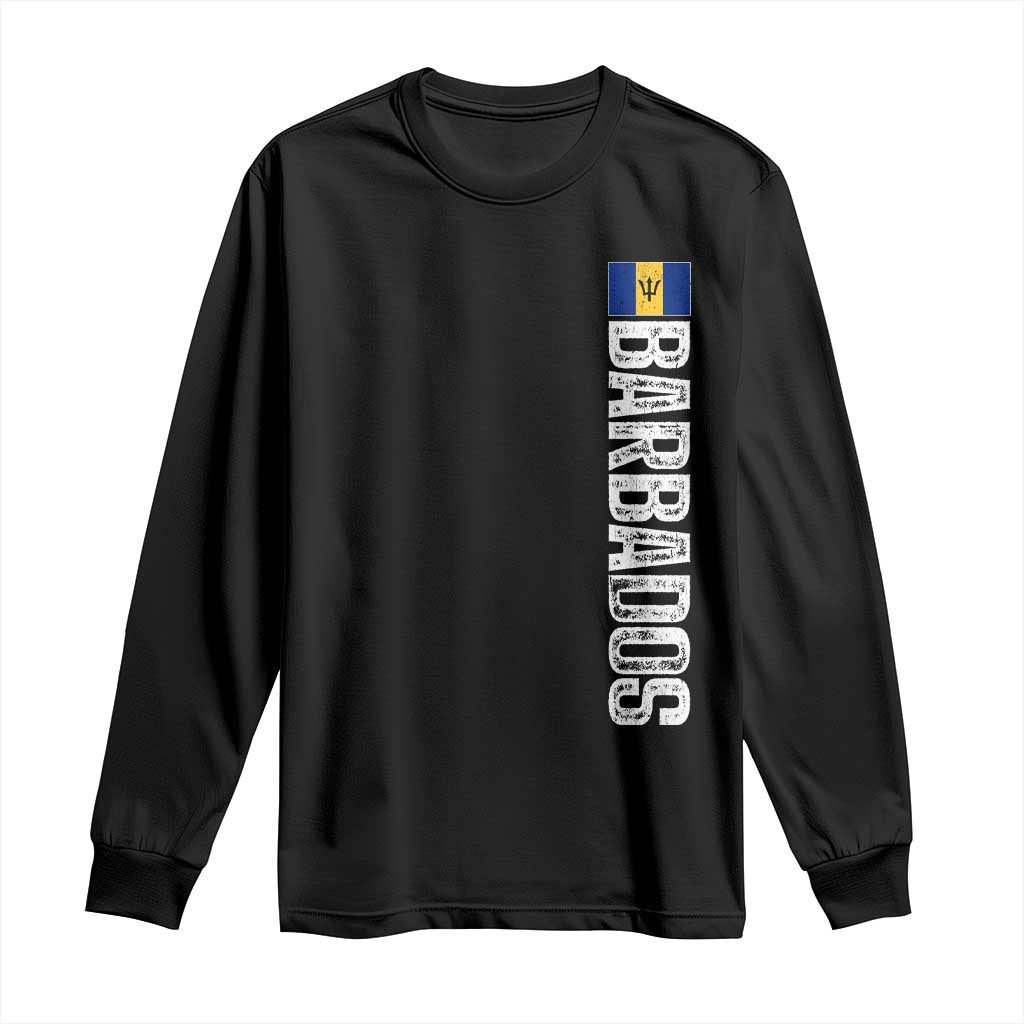 Barbados Flag Long Sleeve Shirt Distressed Vertical Typography Caribbean Island Pride Heritage Gift