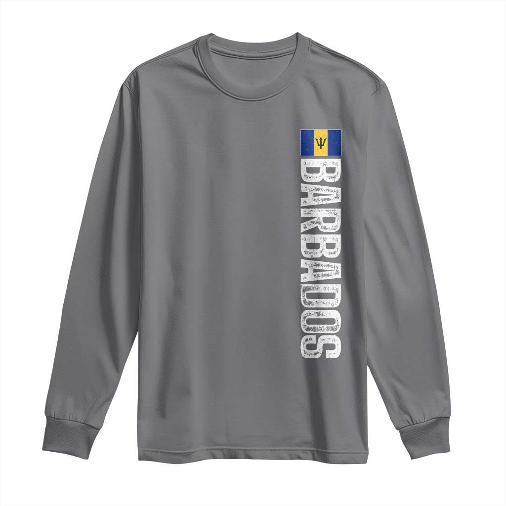 Barbados Flag Long Sleeve Shirt Distressed Vertical Typography Caribbean Island Pride Heritage Gift