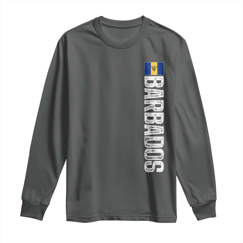 Barbados Flag Long Sleeve Shirt Distressed Vertical Typography Caribbean Island Pride Heritage Gift