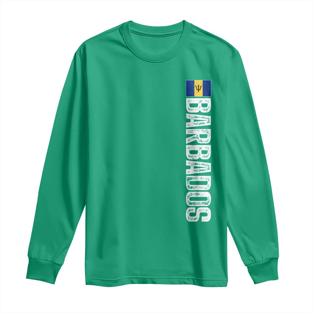 Barbados Flag Long Sleeve Shirt Distressed Vertical Typography Caribbean Island Pride Heritage Gift