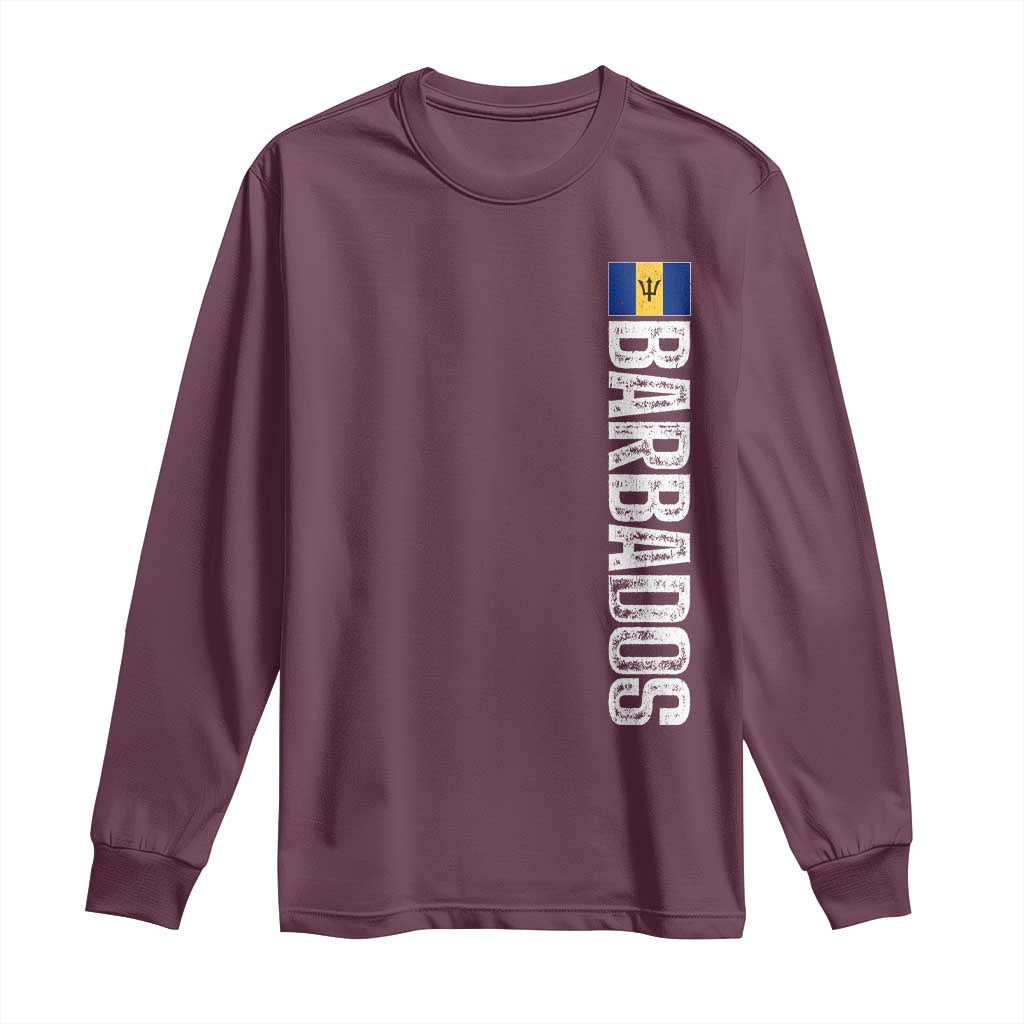 Barbados Flag Long Sleeve Shirt Distressed Vertical Typography Caribbean Island Pride Heritage Gift
