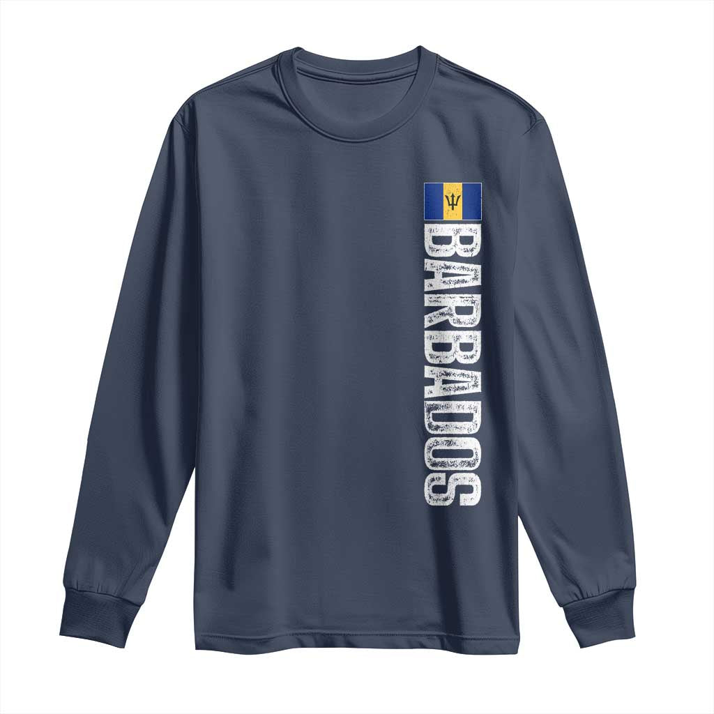 Barbados Flag Long Sleeve Shirt Distressed Vertical Typography Caribbean Island Pride Heritage Gift