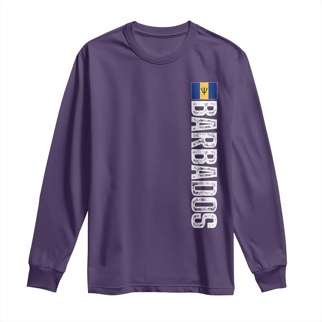 Barbados Flag Long Sleeve Shirt Distressed Vertical Typography Caribbean Island Pride Heritage Gift