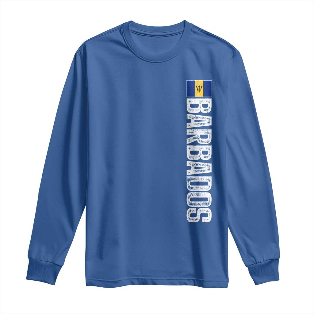 Barbados Flag Long Sleeve Shirt Distressed Vertical Typography Caribbean Island Pride Heritage Gift