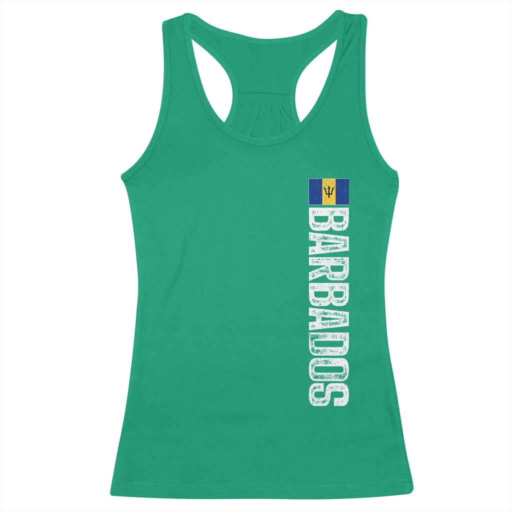 Barbados Flag Racerback Tank Top Distressed Vertical Typography Caribbean Island Pride Heritage Gift