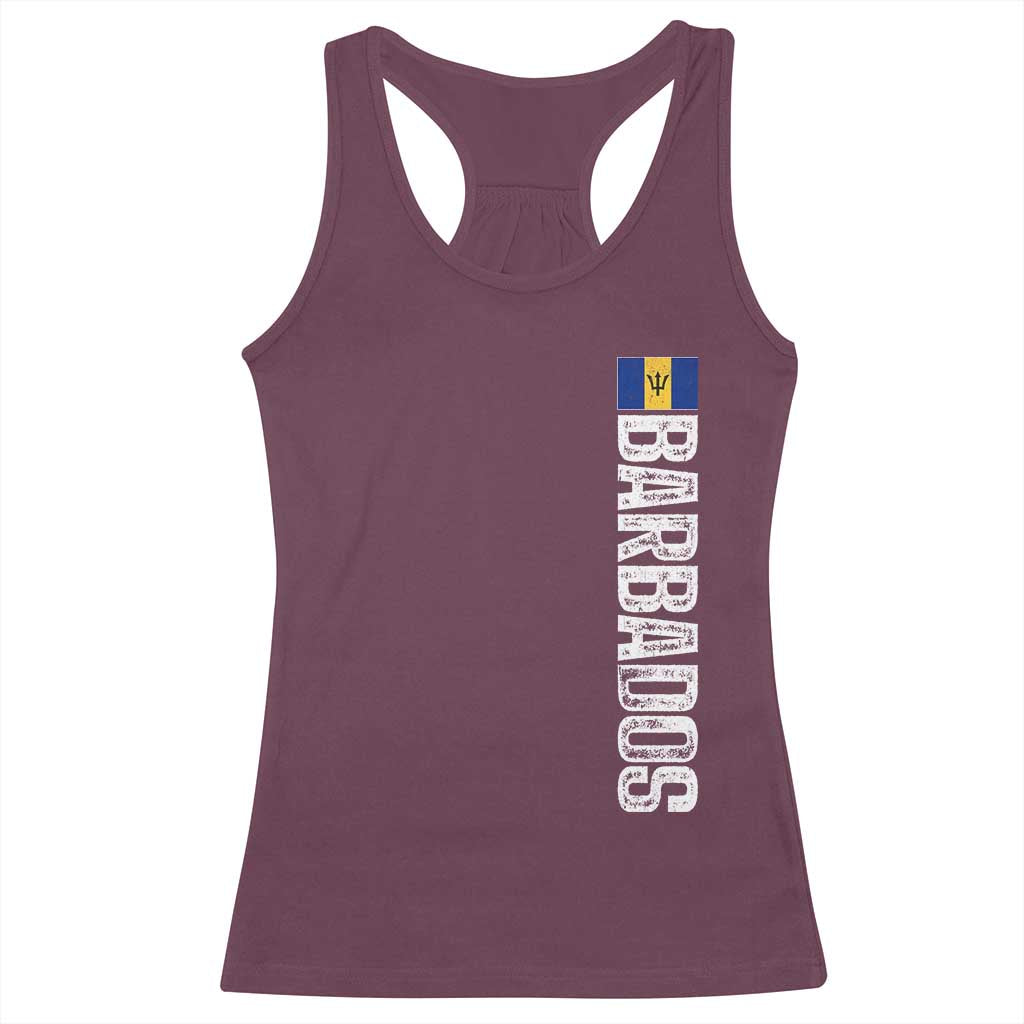 Barbados Flag Racerback Tank Top Distressed Vertical Typography Caribbean Island Pride Heritage Gift