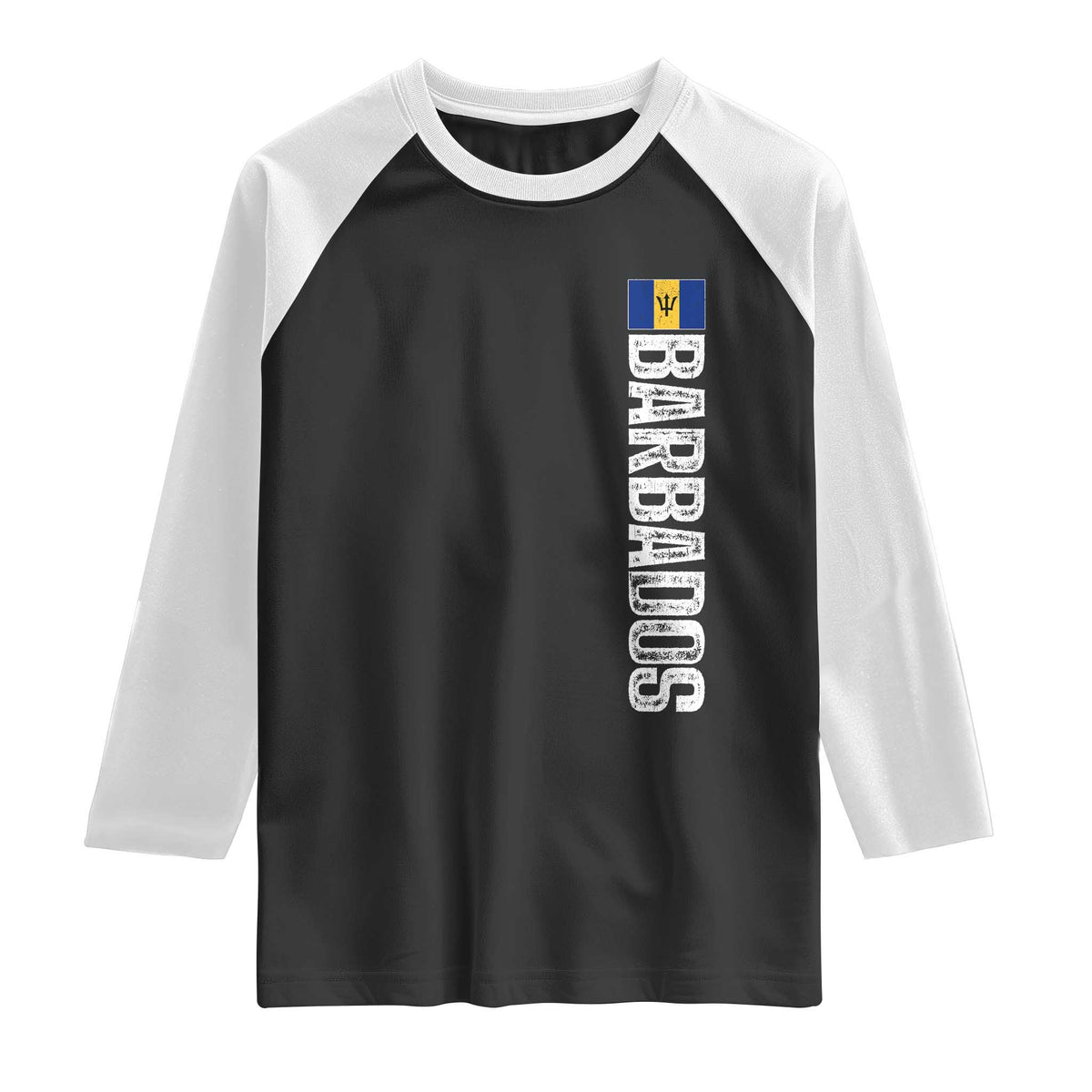 Barbados Flag Raglan Shirt Distressed Vertical Typography Caribbean Island Pride Heritage Gift