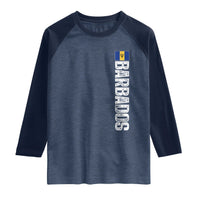 Barbados Flag Raglan Shirt Distressed Vertical Typography Caribbean Island Pride Heritage Gift