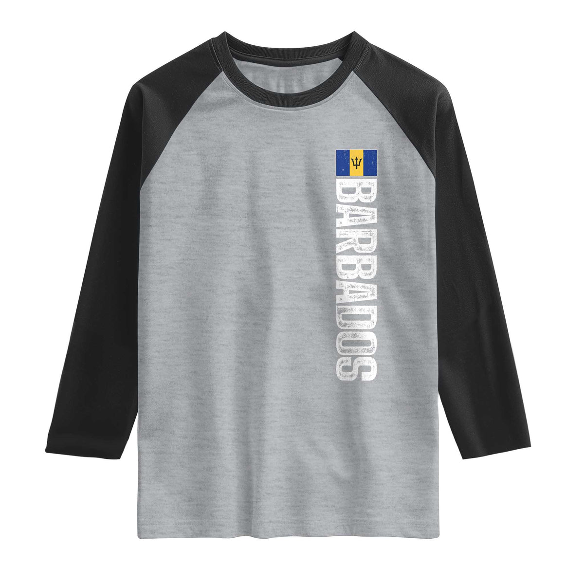Barbados Flag Raglan Shirt Distressed Vertical Typography Caribbean Island Pride Heritage Gift