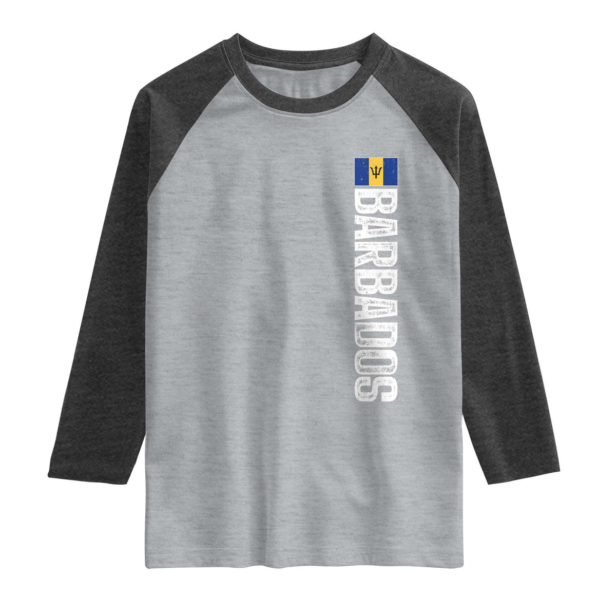 Barbados Flag Raglan Shirt Distressed Vertical Typography Caribbean Island Pride Heritage Gift