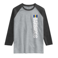 Barbados Flag Raglan Shirt Distressed Vertical Typography Caribbean Island Pride Heritage Gift